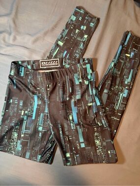 Cybergoth Motherboard Black & Teal Patterned Athletic Leggings